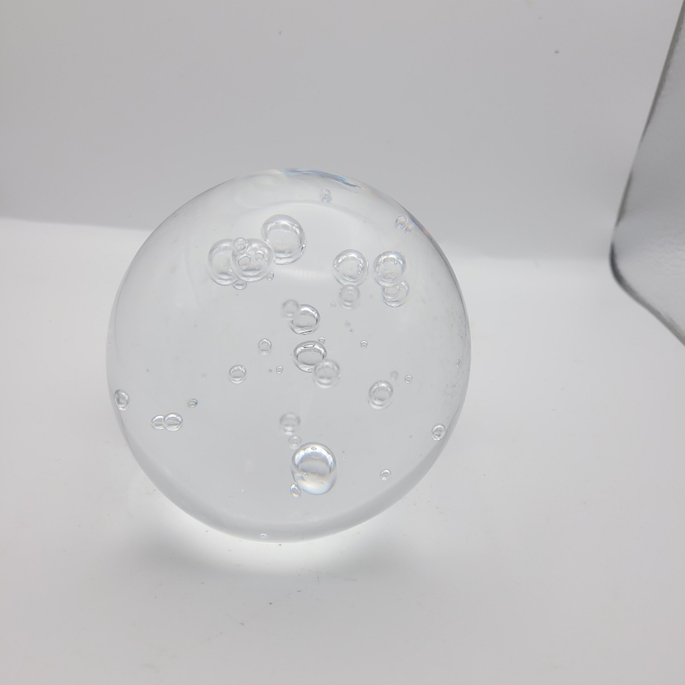 Vintage Paperweight Clear Art Glass Sphere Controlled Bubbles Orb